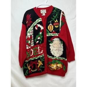 Heirloom Collectables Women's Large Red/Black Long Sleeve Button Front Cardigan